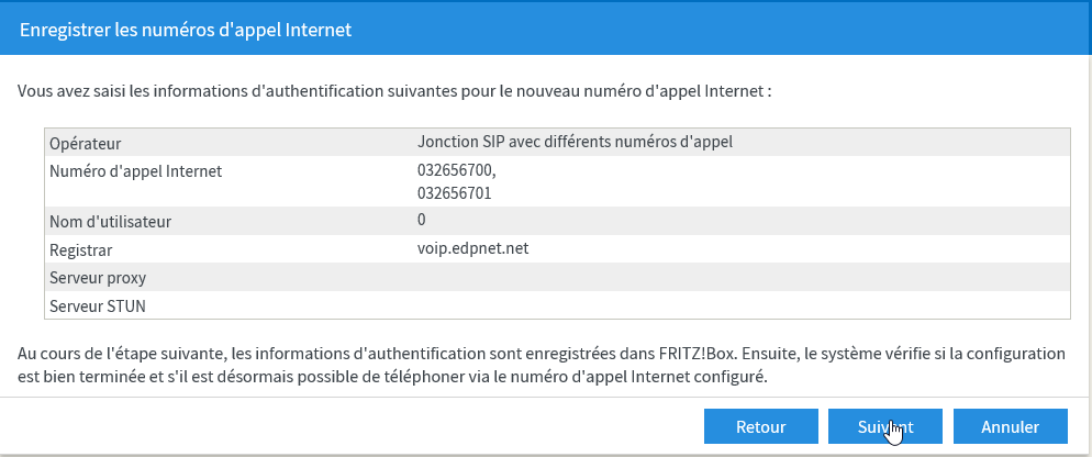 Comment configurer SIP trunk à l'interface de Fritz!box